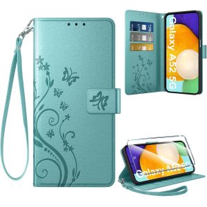 TRAHOO-Coque pour Samsung Galaxy A52 5G /A52s 5G/A52 4G + 1 Verre Tremp&eacute;, Retro Design Housse Premium en Cuir PU Pochette de Portefeuille pour Porte Cartes Fonction Stand Flip Etui, Vert - Neuf