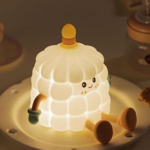 Veilleuse B&eacute;b&eacute; G&acirc;teau, Veilleuse Enfant Rechargeable Silicone, Cake Veilleuse Enfant Tactile Et Minuteur, Silicone Lampe Tactile De Chevet Sans Fil, Kawaii Deco Chambre Bebe, Cadeau Bebe Fille Gar&ccedil;on - Neuf
