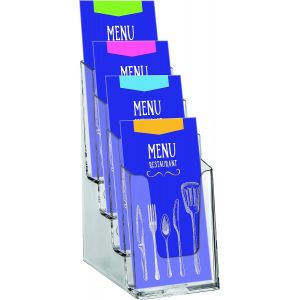 Jexnovashop-Europel Porte-Brochures Multicases, Support De Brochure Acrylique Transparent, 4 Compartiments 1/3 A4, &Agrave; Poser Ou Accrocher Au Mur, Pr&eacute;sentoir Pour Bureaux, D&eacute;pliant, Flyer - Neuf