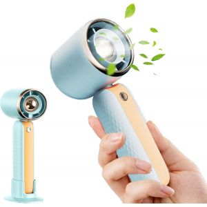 (bleu) Mini ventilateur portable à 3 vitesses, ventilateur rechargeable USB avec affichage LED, ventilateur léger avec base, petit ventilateur de bureau personnel pour l'intérieur et l'extérieur - Neuf