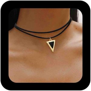 Kales-Collier Ras Du Cou En Cuir Gothique Collier De Corde En Cuir Noir Collier Pendentif Triangle Punk Collier Court Collier Noir Bijoux Pour Femmes - Neuf