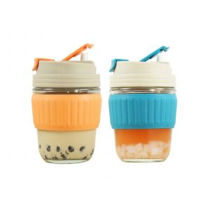 Gobelets En Verre De 350 Ml Avec Paille Et Manchon En Silicone - Lot De 2, Bleu Et Orange - Neuf