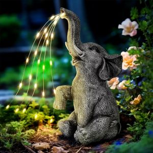 Statue d'&eacute;l&eacute;phant am&eacute;lior&eacute;e - D&eacute;coration de Jardin - Lumi&egrave;res LED &agrave; &eacute;nergie Solaire - Cadeau pour Femme - pour terrasse - Neuf
