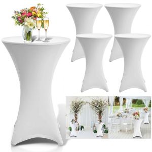 Housse De Table &Oslash; 80 Cm Blanc Extensible 5 Pcs - Neuf