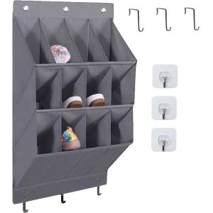 Kgabery-Rangement Chaussures Suspendu Avec 12 Poches Profondes Et 6 Crochets,Porte Chaussures Mural,Organiseur,Noir Tissu En Lin,Rangement Camping Car Pour Chaussures,Accessoires De Maison¿Gris - Neuf