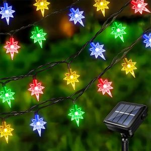 KAL-Guirlande Lumineuse Solaire De Noël 12 M 100 Leds Lumières Étoile Du Nord, Étanche Guirlande Lumineuse Étoile Du Nord, 8 Modes Guirlandes Lumineuses Pour Maison Jardin Noël Fête - Neuf