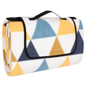 Couverture De Pique-Nique, 150 X 200 Cm, Grand Tapis, Pour Camping, Parc, Jardin, Ext&eacute;rieur, Plage, D&eacute;perlante, Pliable, Motif Triangle Jaune Et Bleu - Neuf