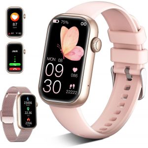 CHECARZHN--NO1-Montre Podometre Femme, 1.47"" Hd Montre Connectée Femme Avec Moniteur D'Activité Fréquence Cardiaque/Suivi Sommeil/Spo2, 24 Modes Sportifs, Smartwatch Femme Étanche Ip68 Pour Android Ios, Ro - Neuf