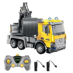 1/14 Remote Control Fire Ladder Truck Toy Electric Construction Vehicle with Realistic Ladder Extension for Kids Play Children Toy Gift MM2-jaune - Neuf