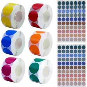 Lot De 3000 Pastilles Adh&eacute;sives Color&eacute;es, 6 Rouleaux D'autocollants Ronds Autocollants, Pastilles Adh&eacute;sives Color&eacute;es De 25 Mm, Points De Marquage Et 140 Pastilles Adh&eacute;sives De 19 Mm Pour Bureau - Neuf