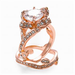 Bague En Cuivre Plaque Zircon, Forme De Fleur Unique Et Tendance, Bijou Pour Femme (Or Rose 6#) - Neuf