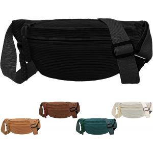 SJZG-Sac Banane Velours Côtelé, Femme Velour Côtelé, Sac À Bandoulière Sangle Réglable, Polyvalent Pour Femme Homme Pour Faire Du Shopping, Voyager Et Travailler(Noir) - Neuf