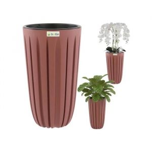 Pot De Fleurs Cache-Pot Bac &Agrave; Fleurs Avec Insert, Couleur Rose, Rond &Oslash; 29 Cm, H 50 Cm, Belles Rainures &Eacute;l&eacute;gantes, Plastique Mat - Neuf