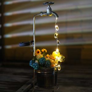 Robinet Solaire Lumineux Led Avec Pot De Fleurs Et Lampe De Jardin &Agrave; Piquer Pour La D&eacute;coration Ext&eacute;rieure - Neuf