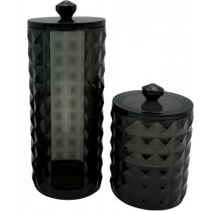 2 Boite Coton Tige en PET &Eacute;cologique - Distributeur Coton Demaquillant Transparent avec Motif Diamant - Rangement Cosm&eacute;tiques, Accessoires et Plus pour Salle de Bain, Bureau (zsw,noir, B) - Neuf