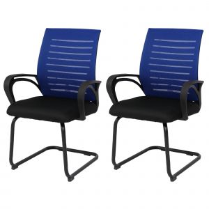 Lot de 2 chaises de conf&eacute;rence HWC-K51, chaise visiteur &agrave; pi&egrave;tement luge, tissu/textile (250 g/m&sup2;) MVGbleu, structure noire - Neuf