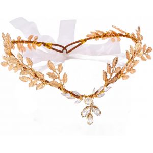 Kal-Serre-Tête À Feuilles Dorées Romaines, Diadème, Couronne De Déesse, Accessoires De Cheveux Pour Femme, Taille Unique, Strass Cristal Métal - Neuf
