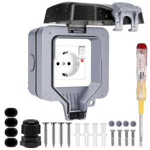 Ytfhg-Prise Exterieure Etanche Ip66 Single Prise De Courant Et Volet De Protection Multiprise Electrique Murale De Jardin, Prise Anti-Poussière Et Coupe-Vent Avec Interrupteur, Voyant Lumineux - Neuf