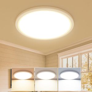 Plafonnier Led, 18W 3000K 4000K 6500K Lampe Plafond Blanc,2100Lm Ip44 Etanche Plafonnier Salle De Bain, Luminaire Plafonnier Rond Pour Chambre,Salon,Couloir, Garage, Cuisine, Balcon, &Oslash;22Cm - Neuf