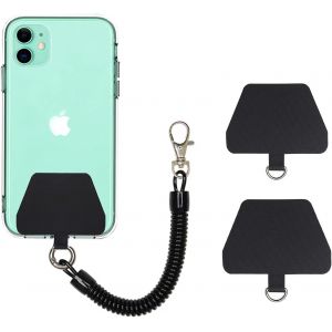 Senior-Cha&icirc;ne T&eacute;l&eacute;phone Portable Universelle Avec C&acirc;ble Spiral&eacute; Flexible, Porte-Cl&eacute;s Longe Compatible Avec Iphone/Samsung/Huawei, Protection Antivol Et Antichute (2 Inserts, Noir)[L1471] - Neuf