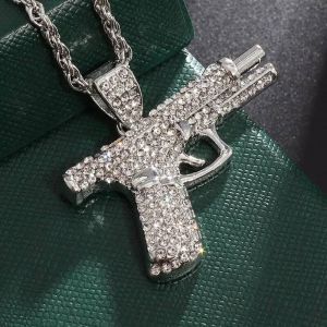 Pendentif Pistolet Glac&eacute; Scintillant Pour Hommes,Collier De Mitraillette,Personnalit&eacute; Hip Hop Rock Punk Cool Street Party,Bijoux Cadeau--A9423-Silver - Neuf
