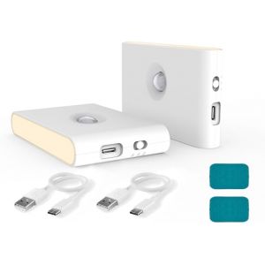 2pcs Veilleuses Led Avec D&eacute;tecteur De Mouvement - Blanc Chaud - Rechargeable Par Usb - Auto/On/Off - Pour Couloir,Escalier - Neuf