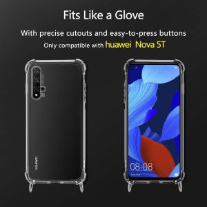 Collier Pour Huawei Nova 5t / Honor 20 Coque, &Eacute;tui Pour T&eacute;l&eacute;phone Avec Cordon Transparente Tpu Bumper Lanyard Case Tour De Cou Cha&icirc;ne Cordon Lani&egrave;re Housse Etui Pour Huawei Nova 5t - Noir - Neuf