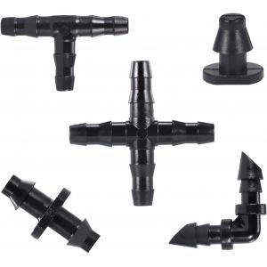 Kit de 250 raccords d'irrigation, connecteurs barbelés pour tuyau de 6,35 mm (90 barbes droites + 70 tees + 30 coudes + 30 bouchons d'extrémité + 30 raccords à 4 voies) - Neuf