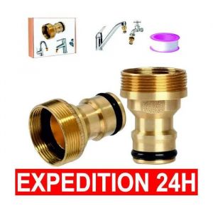 Lot de 2 raccords de robinet universels pour mitigeur - Adaptateur de tuyau - Raccord rapide (filetage extérieur, doré) - Neuf