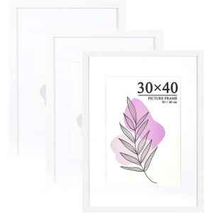 Cadre photo 30 x 40 cm ch&ecirc;ne solide en bois MDF avec passe-partout 21 x 30 cm (A4) Verre acrylique incassable &agrave; suspendre pour photos, images et posters - Neuf