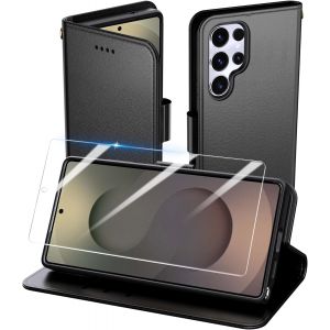 TRAHOO-Coque pour Samsung Galaxy S26 Ultra, Flip Case+1 Verre tremp&eacute; Etui Protection Housse Premium en Cuir PU, [Pochette de Portefeuille] [Fermeture Magn&eacute;tique] [Etui &agrave; Rabat]- Noir - Neuf