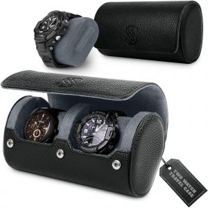 etui de voyage pour montre &iquest; etui compact en cuir noir et gris &iquest; Convient aux montres connectees de luxe &iquest; Cadeau pour hommes et femmes - Neuf