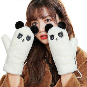 Femmes Fuzzy Peluche Gants Plein Doigts Dessin Animé Panda Lapin Broderie Mitaine Chaude - Neuf