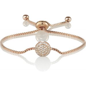 Eryi-Bracelet Disque Céleste Pavé De Zircons. Plaqué Or Rose 18 Carats Ou Argenté, Ce Bracelet En Maille Vénitienne Est Ajustable Grâce À Une Boule Métallique Coulissante. - Neuf