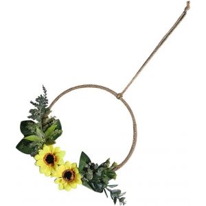 Couronne de tournesols à suspendre de 45 cm, décoration pour porte d'entrée, panneau de porte d'été, guirlande florale artificielle à suspendre pour maison, mariage, extérieur, mur, fenêtre - Neuf