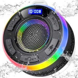 ChenQuanSarl-Enceinte Bluetooth Douche, Mini Enceinte Bluetooth 5.3 Avec Ventouse Puissante, Lumière Led, 360° Stéréo Enceinte Portable, Haut-Parleur De Douche Avec Mic, Étanche Ip7 Pour Salle De Bai - Neuf