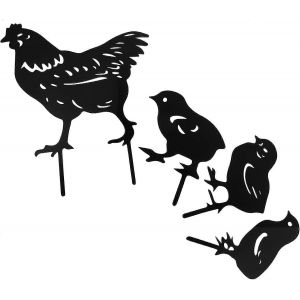 4 Pcs Décorations De Jardin Noir Extérieur Pots De Fleurs Noir Métal Noir Pot De Fleur Animaux De La Ferme Figure De Poulet Piquets Vintage De Poulet Ornements - Neuf
