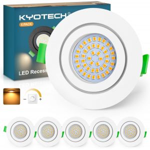 KYOTECH Spot LED Encastrable Dimmable 60-75mm 5W IP65 Spot LED Encastrable Extra Plat Blanc Chaud 2700K Spots de Plafond Spot Etanche Salle de Bain, Nickel Lot de 6 (Non Rotatif) - Neuf