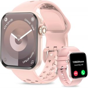 Montre Connectée (2 Straps) Hd 1,83"" Pour Homme Et Femme Avec Appel Bluetooth, Moniteur De Fréquence Cardiaque Et De Sommeil, Étanchéité Ip67, Tracker De Fitness Ios Android, Rose - Neuf