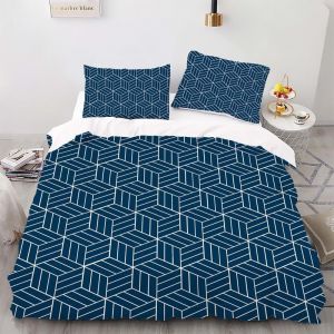 Duvet Cover 160 X 200 Cm,Blue Grid Microfibre Bedding Set With Zip,Duvet Cover,Soft Printed Bedding Set With 2 Pillowcases - Neuf