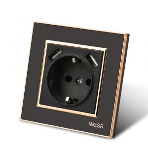 Interrupteurs &agrave; deux voies, Interrupteurs encastr&eacute;s, Interrupteurs muraux, Interrupteurs &agrave; prise murale (Steckdose 2 USB, NOIR) - Neuf