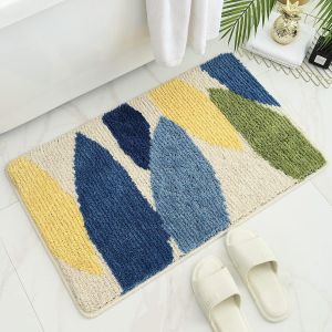 Tapis De Bain Antid&eacute;rapant, Motif Feuilles De For&ecirc;t, 45 X 65 Cm, Ultra Doux Et Absorbant, Lavable En Machine, En Microfibre, Id&eacute;al Pour Salle De Bain, Douche, Chambre, Cuisine Et Porte. - Neuf