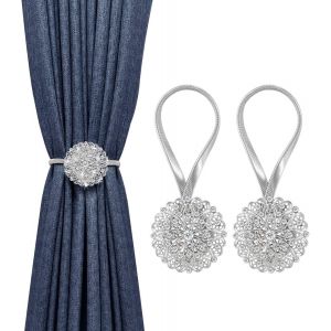 Embrasses de rideaux avec Magnétique Boucle [2 Pack, 6,5 x 5 x 21 cm], Élastique Rideau de Boucles, de Cristal de Fleur de Rideau de Clips, avec Ressort de Fil, Pas de Forage, Mais - Neuf