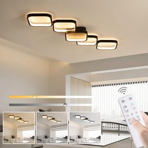 Liux-Plafonnier Led Dimmable,Plafonniers De Chambre À Coucher Avec Télécommande,Plafonniers D'intérieur 48w 3000k-6000k Lampe Plafond Noir,4800lm 4 + 1 Design Rectangulaire 92 Cm Plafonnier Led Mo - Neuf