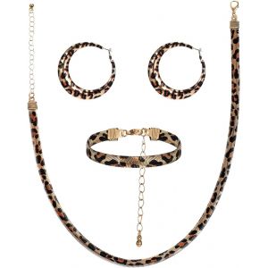 Kales-Lot De 3 Parures De Bijoux Rondes Avec Motif Léopard,Boucles D'oreilles,Bracelets,Collier Bohème,Vintage,Grandes Créoles Pour Femme,Carnaval,Mascarade Des Années 80,Einheitsgrösse - Neuf
