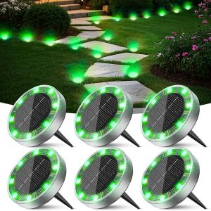 Lumiere Solaire Au Sol Lot De 6, Lampe Solaire Exterieur Jardin 8 Led, &Eacute;tanche Spot Solaire Ext&eacute;rieur Pour Chemins All&eacute;e Pelouse Terrasse Cour(Vert) - Neuf
