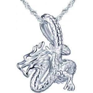 Pendentif Collier En 925 Argent Pur Le Dessin Du Dragon &Agrave; La Mode Pour Femme Fille Couleur D'argent - Neuf