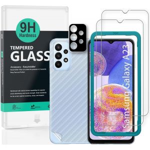 JGD-Protecteur d'&eacute;cran pour Samsung Galaxy A23 4G/5G(6.6 pouces),avec 2 pi&egrave;ces en verre tremp&eacute;,1 protection d'objectif d'appareil photo,1 film en fibre de carbone[pas de bulles] - Neuf