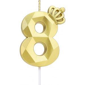 Eryi-Bougie Numéro 8, Grande Bougie D'anniversaire De 7,6 Cm Avec Couronne 3d Exquise Conçue Pour Décorations De Gâteau Pour Anniversaire De Mariage,Réunions D'anniversaire (Or-8) - Neuf