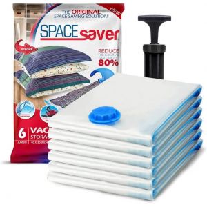 KALANKA-Sacs de Rangement Sous Vide Vêtements, Penderie et Voyage, 80% de Place Supplémentaire, Housse Vêtement Aspirateur Pompe de Voyage Incluse Double Fermeture Valve Turbo, Jumbo 6 Pièces - Neuf